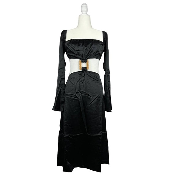 WeWoreWhat Cut Out Midi Dress in Black Satin Size M - Picture 3 of 9